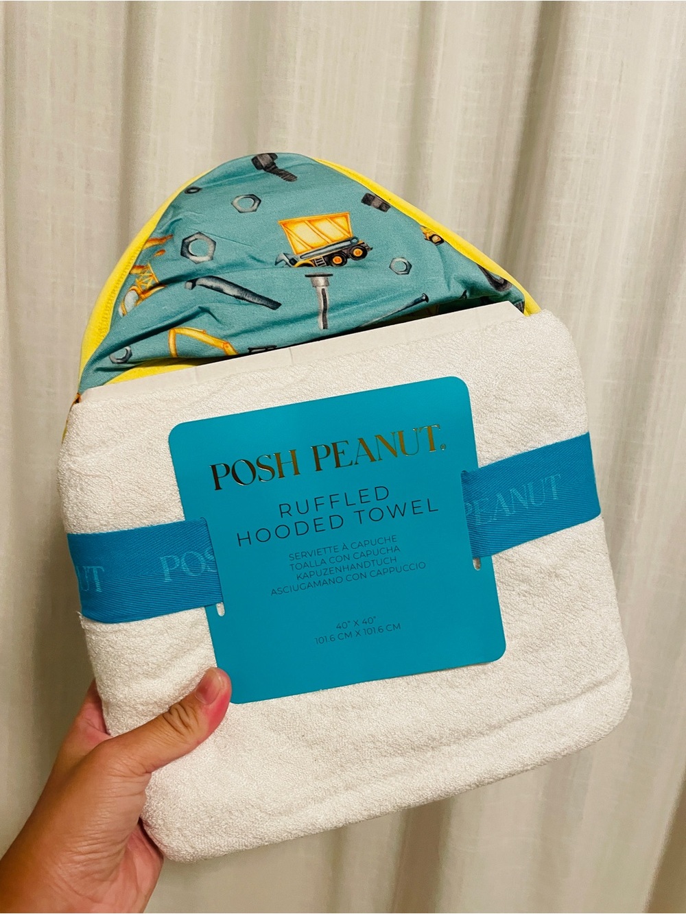 Posh Peanut Hooded Ruffled Towel construction print NWT
